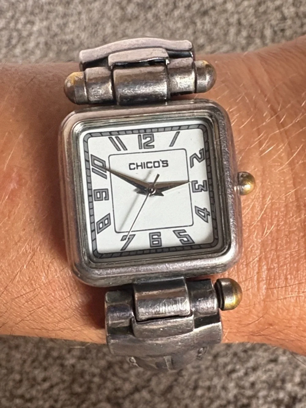 Chico’s Silver-Tone Square Dial Bracelet Watch with Gold Accents - Women’s